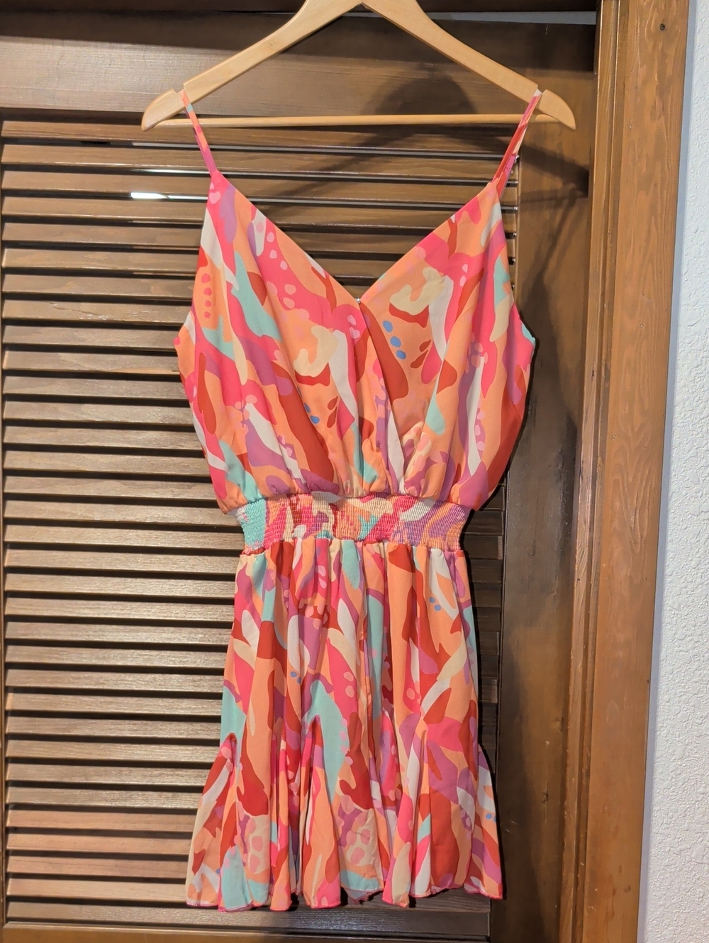 Flying Tomato Coral, Pink & Aqua Abstract V-Neck Romper